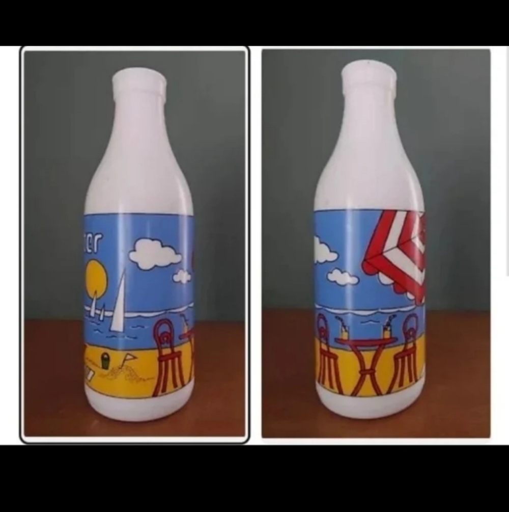 1970's Milk Glass Bottle Coastal Beach & Water Scene - EUV